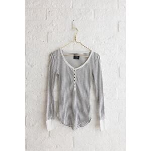 Vintage Abercrombie & Fitch Henley White and Black Striped Long Sleeve Size S